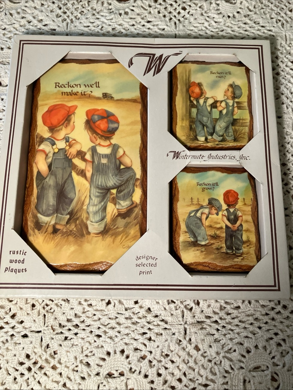 Cute Vintage Coby Little Boy Farmer Plaques New in Box